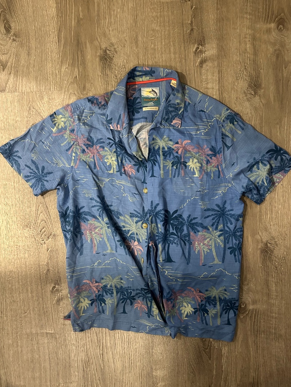 Tommy Bahama Blue Tropical Palm Camp Shirt 100% Silk